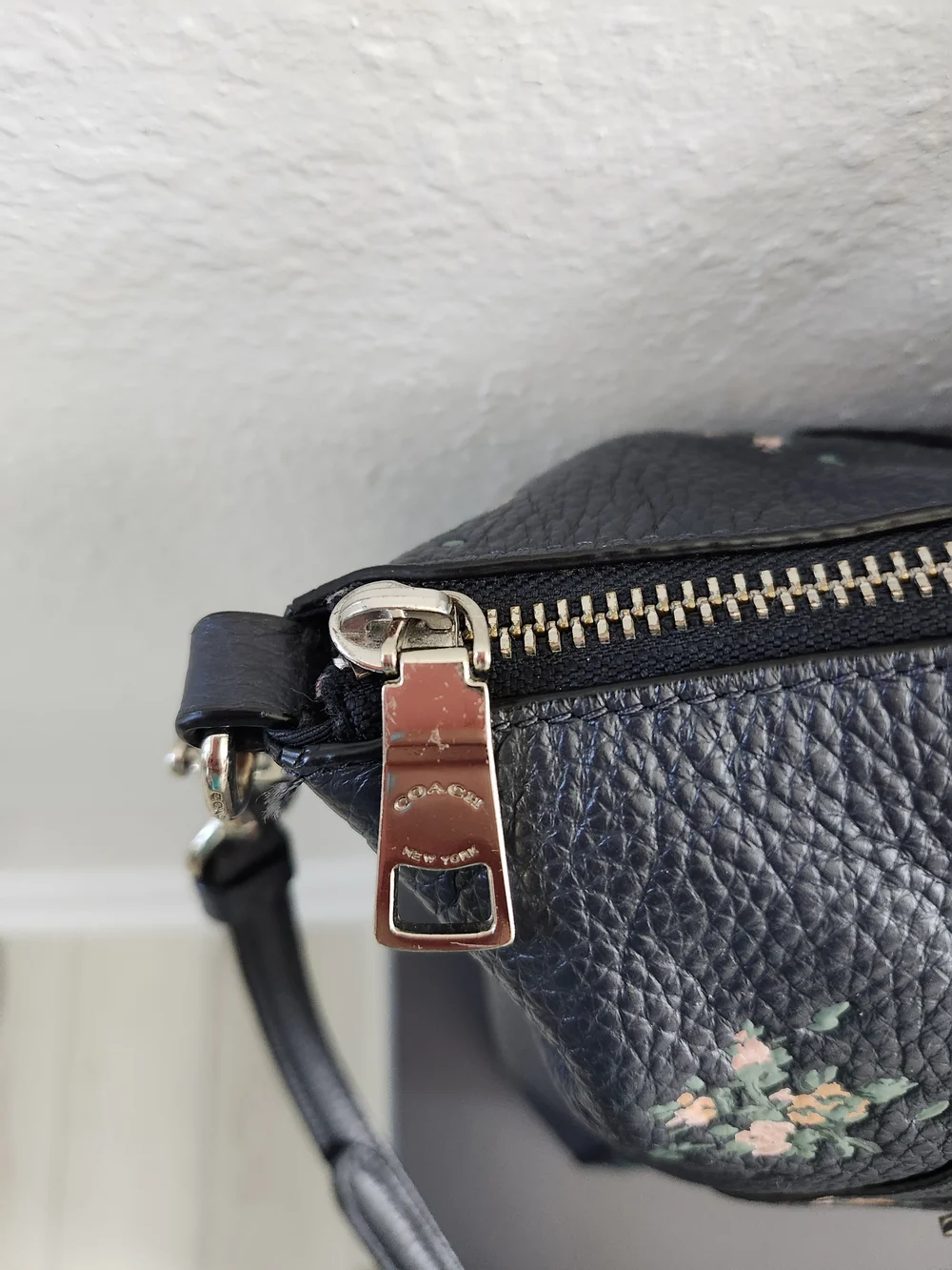 Coach Navy Floral Leather Satchel